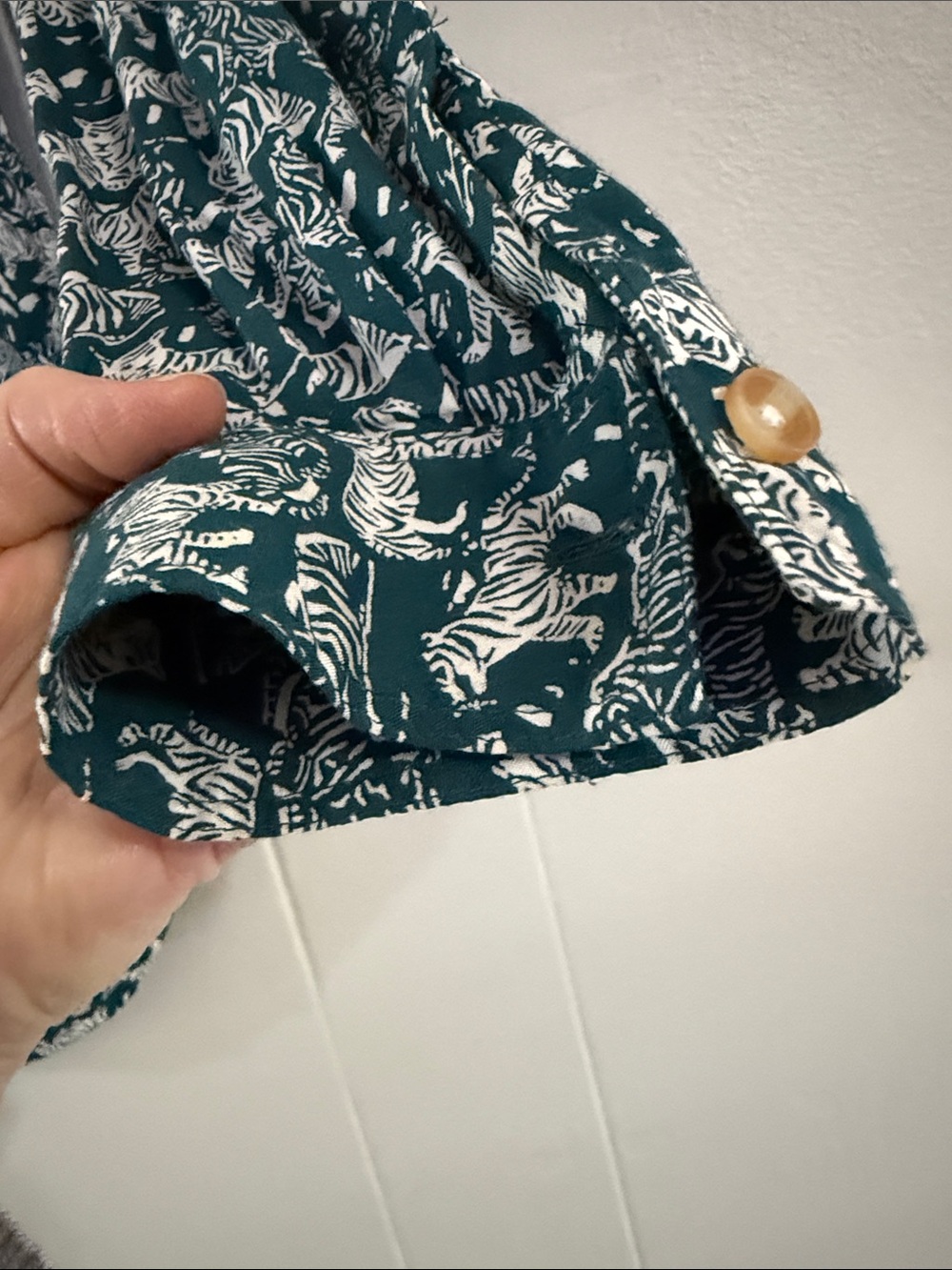 Anthropologie Maeve “Amara” Teal White Tiger-Print Button-Up Shirt - Picture 7 of 13